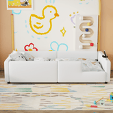 Bellemave® Twin Size Upholstered Platform Bed with Guardrail and Charging Station - Bellemave